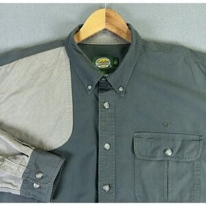 Cabelas Shirt XL Green Khaki Trapper Clay Shooting Hunting Heavy Twill Canvas